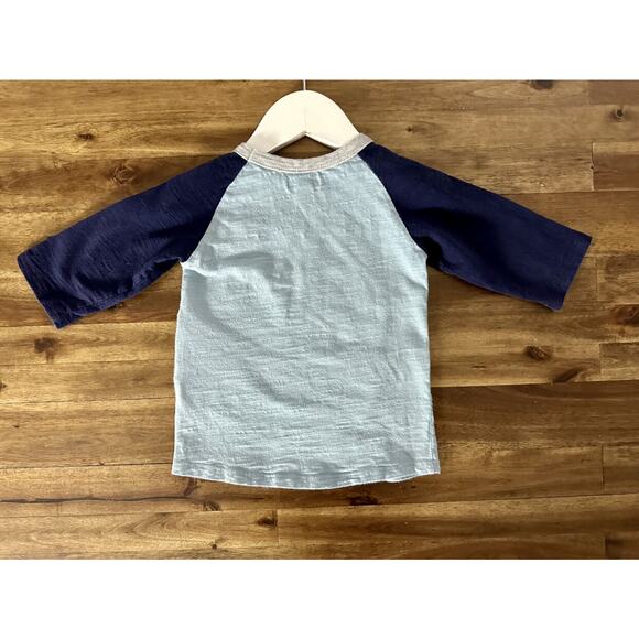 Mud Pie Blue Navy Red Firetruck Applique Raglan Cotton Knit Tee Top Boy 24M/2T - Picture 4 of 8